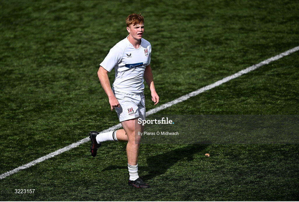 27 August 2025; Josh McCaughney of Ulster during the PwC U-18 Boys Schools Interprovincial Series match between Leinster and Ulster at Energia Park in Dublin. Photo by Piaras Ó Mídheach/Sportsfile