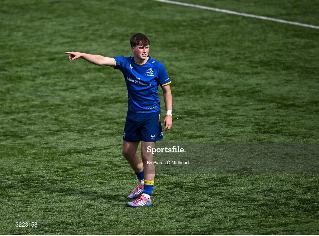 27 August 2025; Michael Kenny of Leinster during the PwC U-18 Boys Schools Interprovincial Series match between Leinster and Ulster at Energia Park in Dublin. Photo by Piaras Ó Mídheach/Sportsfile