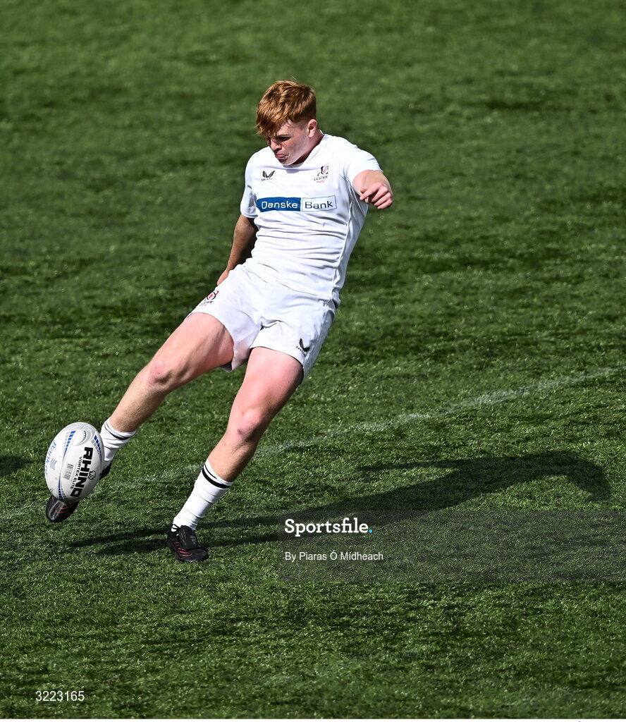 27 August 2025; Josh McCaughney of Ulster during the PwC U-18 Boys Schools Interprovincial Series match between Leinster and Ulster at Energia Park in Dublin. Photo by Piaras Ó Mídheach/Sportsfile