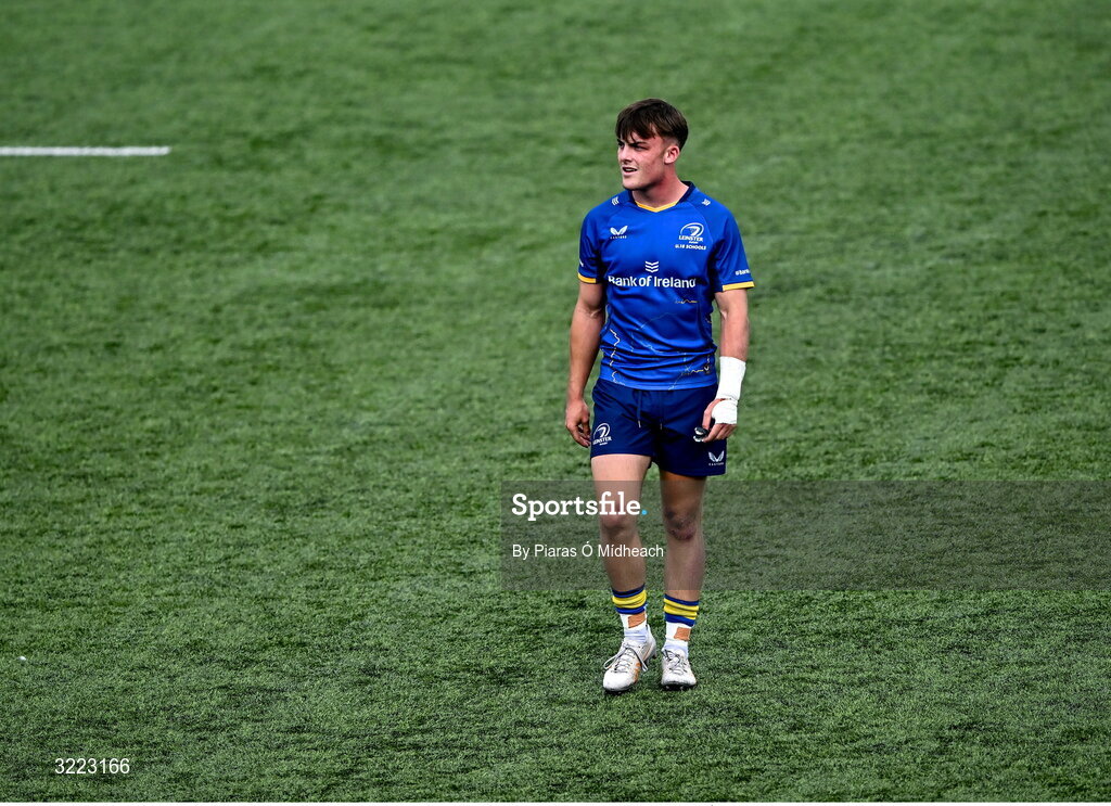 27 August 2025; Chris Maguire of Leinster during the PwC U-18 Boys Schools Interprovincial Series match between Leinster and Ulster at Energia Park in Dublin. Photo by Piaras Ó Mídheach/Sportsfile