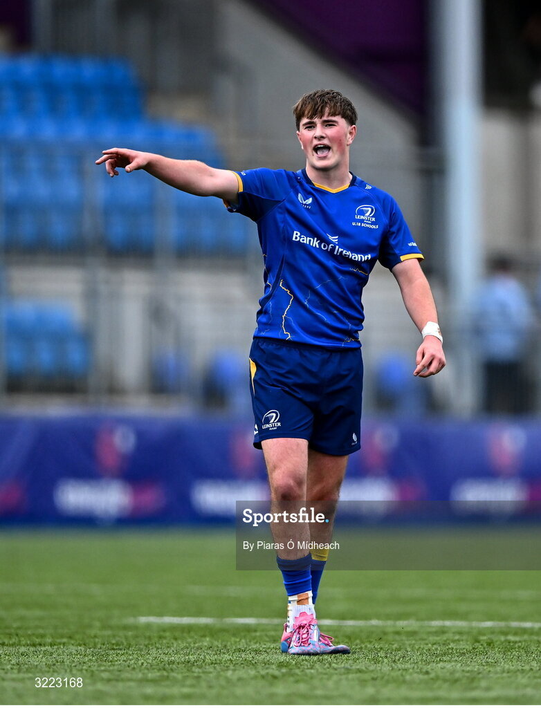 27 August 2025; Tom Martin of Leinster during the PwC U-18 Boys Schools Interprovincial Series match between Leinster and Ulster at Energia Park in Dublin. Photo by Piaras Ó Mídheach/Sportsfile