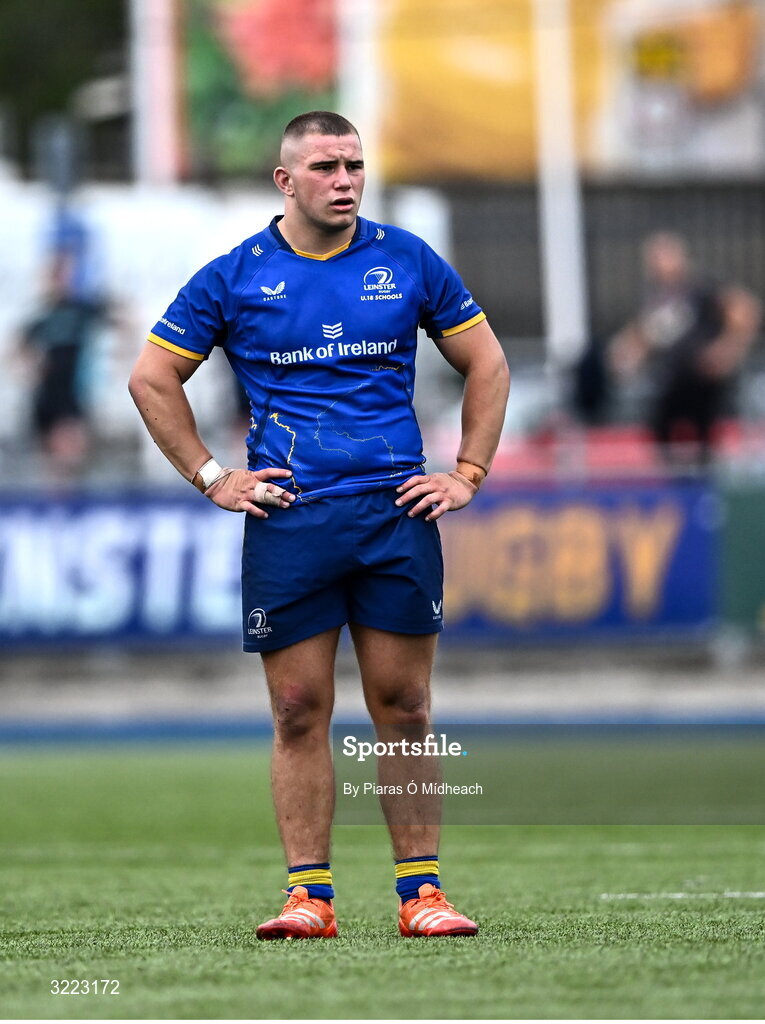 27 August 2025; Herbie Boyle of Leinster during the PwC U-18 Boys Schools Interprovincial Series match between Leinster and Ulster at Energia Park in Dublin. Photo by Piaras Ó Mídheach/Sportsfile