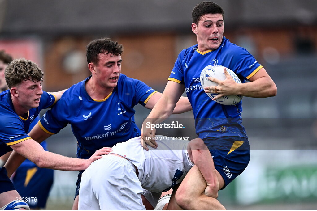 27 August 2025; Michael Smyth of Leinster during the PwC U-18 Boys Schools Interprovincial Series match between Leinster and Ulster at Energia Park in Dublin. Photo by Piaras Ó Mídheach/Sportsfile