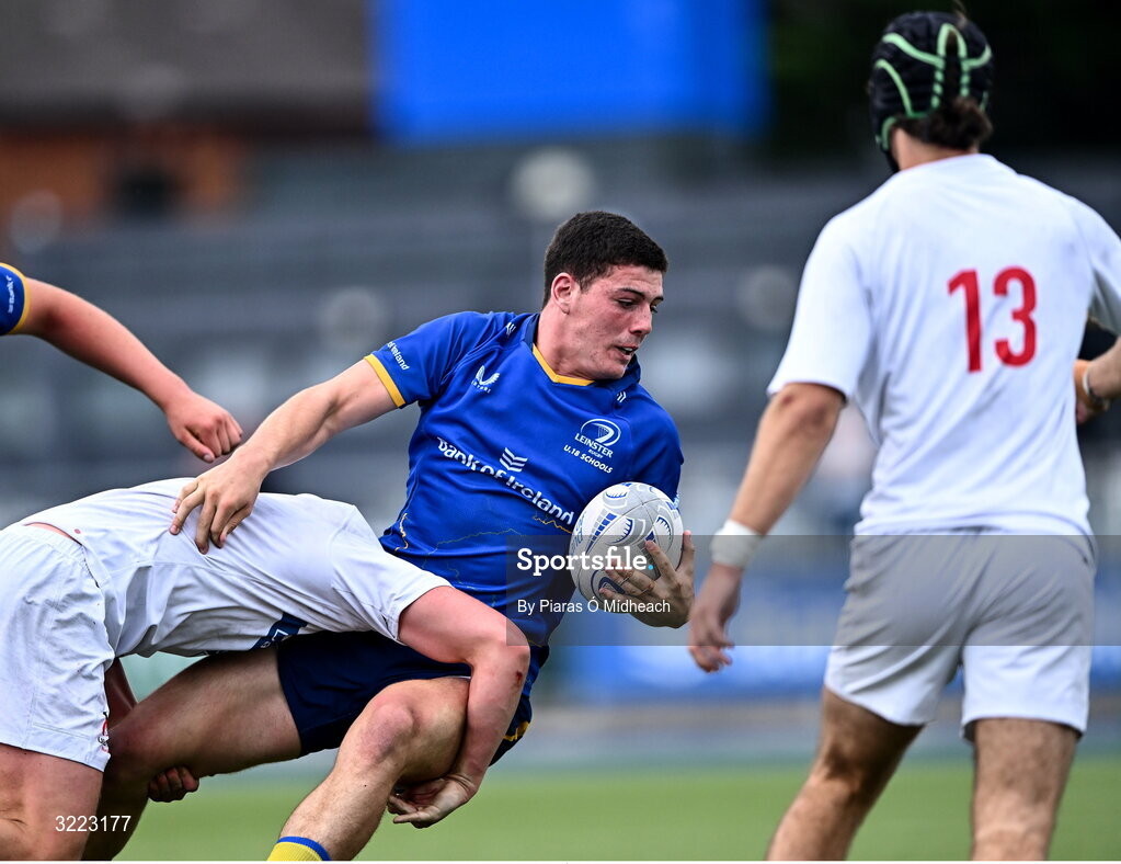 27 August 2025; Michael Smyth of Leinster during the PwC U-18 Boys Schools Interprovincial Series match between Leinster and Ulster at Energia Park in Dublin. Photo by Piaras Ó Mídheach/Sportsfile