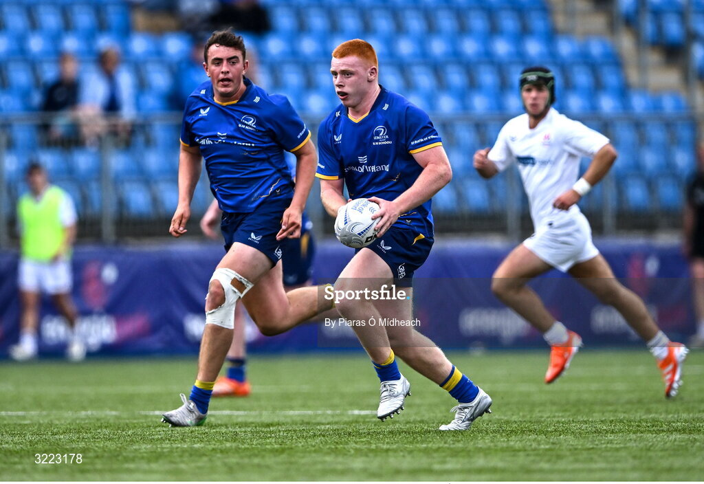 27 August 2025; Tom Quigley of Leinster during the PwC U-18 Boys Schools Interprovincial Series match between Leinster and Ulster at Energia Park in Dublin. Photo by Piaras Ó Mídheach/Sportsfile