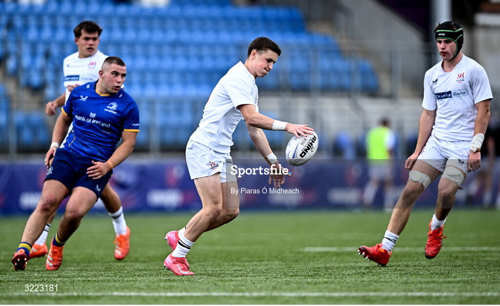 27 August 2025; Harry Wells of Ulster during the PwC U-18 Boys Schools Interprovincial Series match between Leinster and Ulster at Energia Park in Dublin. Photo by Piaras Ó Mídheach/Sportsfile
