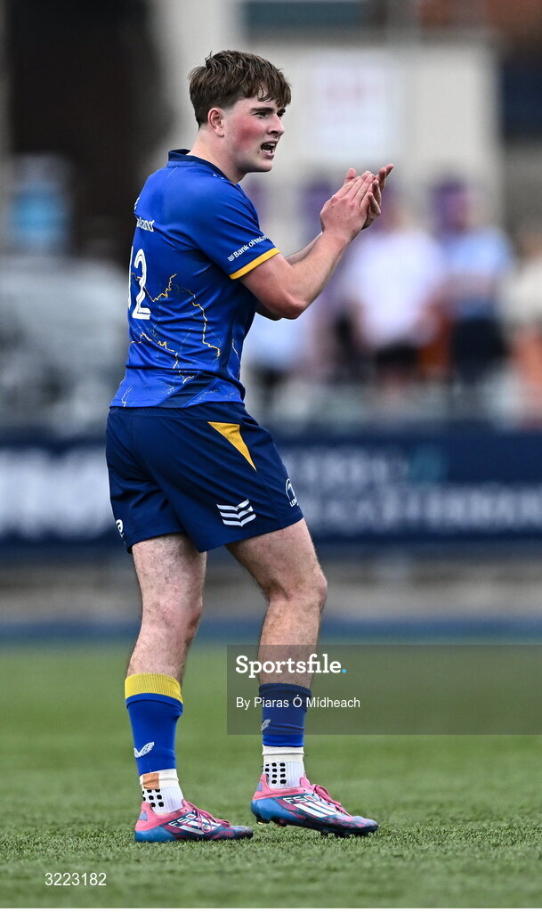 27 August 2025; Tom Martin of Leinster during the PwC U-18 Boys Schools Interprovincial Series match between Leinster and Ulster at Energia Park in Dublin. Photo by Piaras Ó Mídheach/Sportsfile