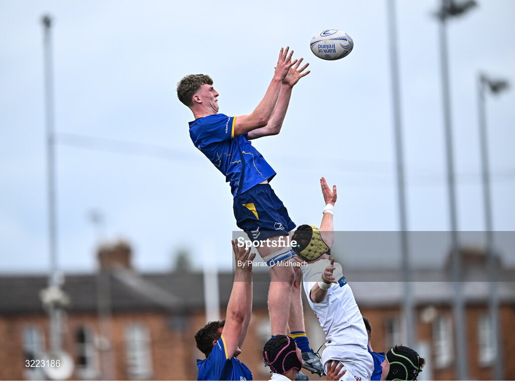 27 August 2025; Eoin Farrell of Leinster during the PwC U-18 Boys Schools Interprovincial Series match between Leinster and Ulster at Energia Park in Dublin. Photo by Piaras Ó Mídheach/Sportsfile