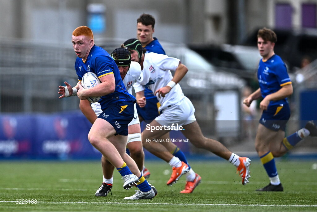 27 August 2025; Tom Quigley of Leinster during the PwC U-18 Boys Schools Interprovincial Series match between Leinster and Ulster at Energia Park in Dublin. Photo by Piaras Ó Mídheach/Sportsfile