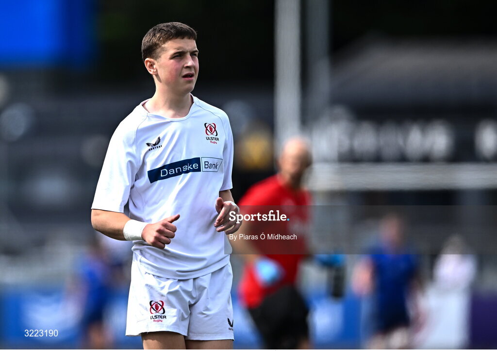 27 August 2025; Harry Wells of Ulster during the PwC U-18 Boys Schools Interprovincial Series match between Leinster and Ulster at Energia Park in Dublin. Photo by Piaras Ó Mídheach/Sportsfile