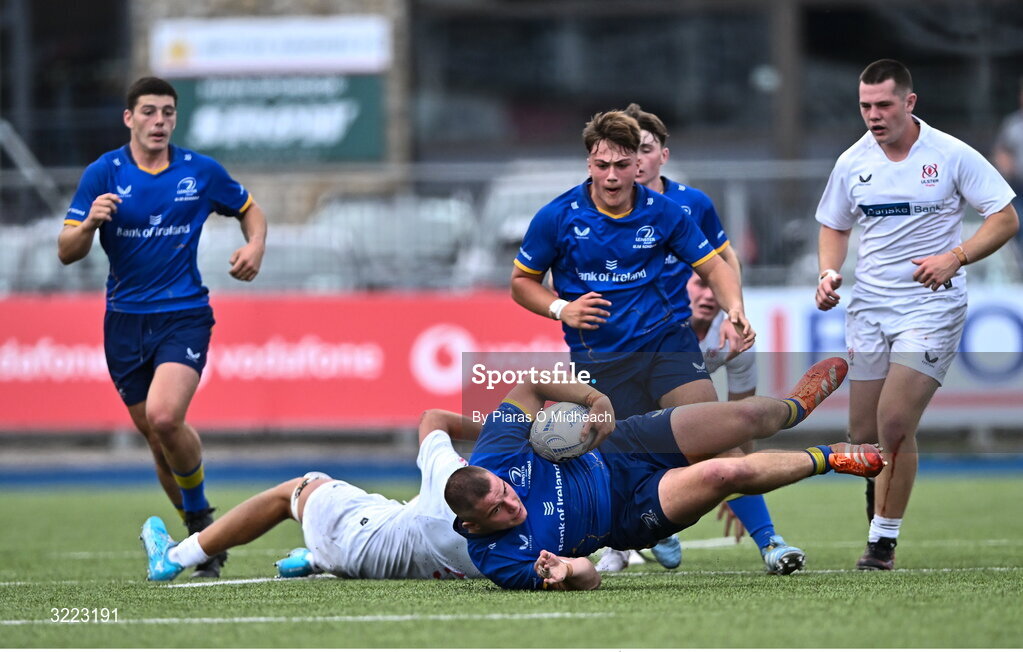 27 August 2025; Herbie Boyle of Leinster during the PwC U-18 Boys Schools Interprovincial Series match between Leinster and Ulster at Energia Park in Dublin. Photo by Piaras Ó Mídheach/Sportsfile