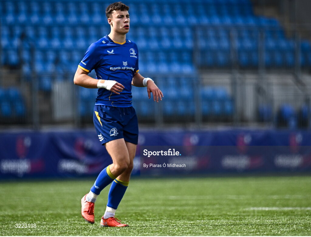27 August 2025; Finn Brennan of Leinster during the PwC U-18 Boys Schools Interprovincial Series match between Leinster and Ulster at Energia Park in Dublin. Photo by Piaras Ó Mídheach/Sportsfile