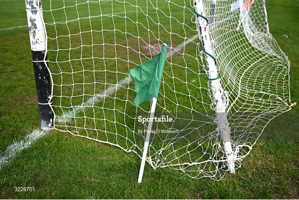 24 August 2025; An umpire's green flag in place before the Mayo County Senior Club Football Championship Round 2 match between Charlestown Sarsfields and Ballaghaderreen at Fr O'Hara Park in Charlestown, Mayo. Photo by Piaras Ó Mídheach/Sportsfile