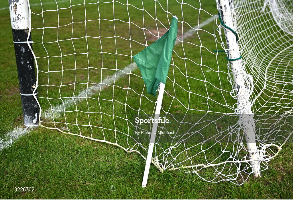 24 August 2025; An umpire's green flag in place before the Mayo County Senior Club Football Championship Round 2 match between Charlestown Sarsfields and Ballaghaderreen at Fr O'Hara Park in Charlestown, Mayo. Photo by Piaras Ó Mídheach/Sportsfile