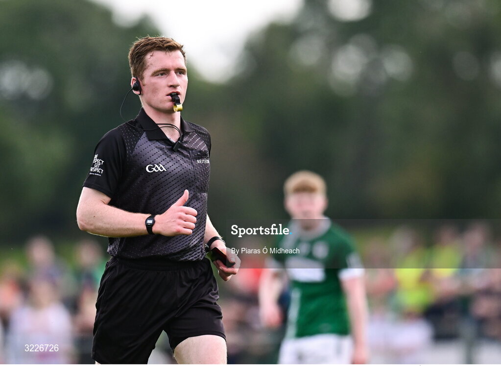 24 August 2025; Referee Shane Corcoran during the Mayo County Senior Club Football Championship Round 2 match between Charlestown Sarsfields and Ballaghaderreen at Fr O'Hara Park in Charlestown, Mayo. Photo by Piaras Ó Mídheach/Sportsfile