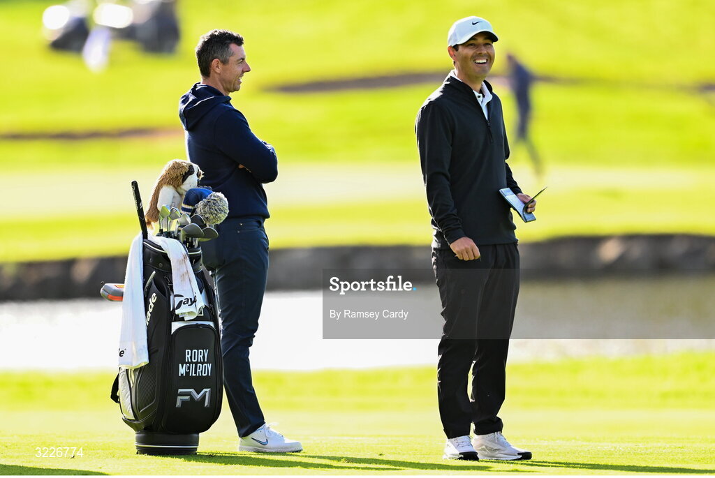 2 September 2025; Rory McIlroy of Northern Ireland, left, with caddie Harry Diamond during a practice round in advance of the Amgen Irish Open Golf Championship 2025 at The K Club in Straffan, Kildare. Photo by Ramsey Cardy/Sportsfile