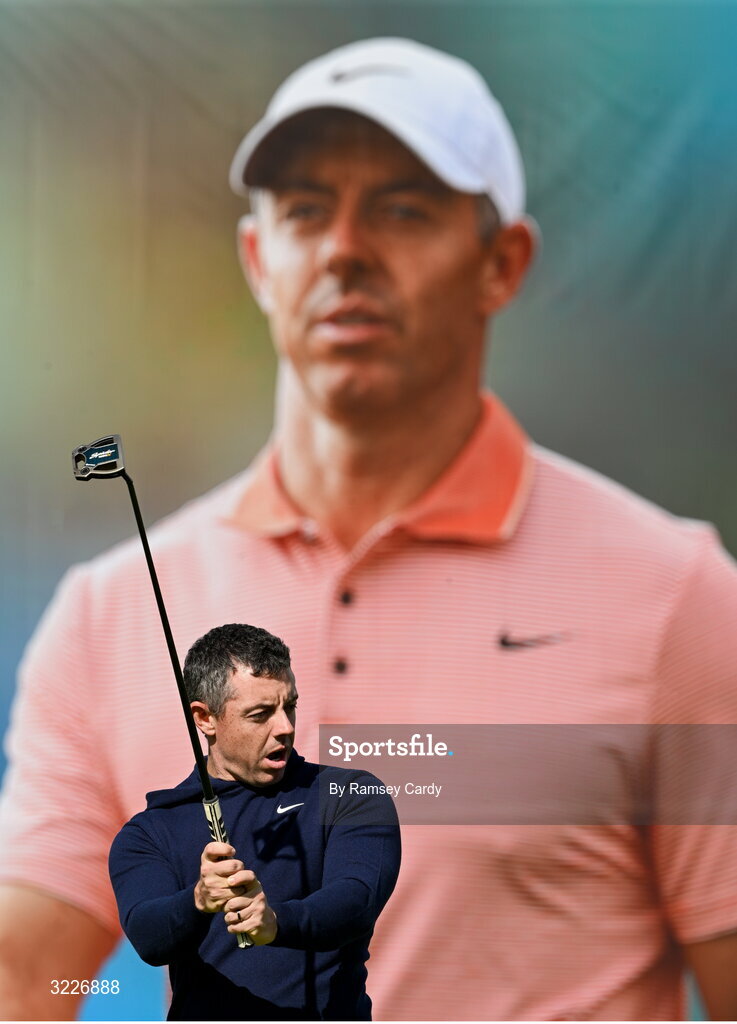 2 September 2025; Rory McIlroy of Northern Ireland reacts to a missed putt during a practice round in advance of the Amgen Irish Open Golf Championship 2025 at The K Club in Straffan, Kildare. Photo by Ramsey Cardy/Sportsfile
