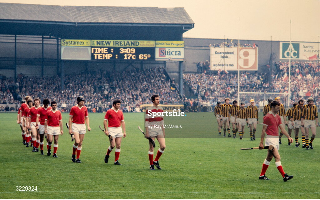 5 September 1982; Cork captain Jimmy Barry Murphy leads his team in the pre match parade before the All-Ireland Senior Hurling Championship Final match between Cork and Kilkenny at Croke Park in Dublin. Photo by Ray McManus/Sportsfile