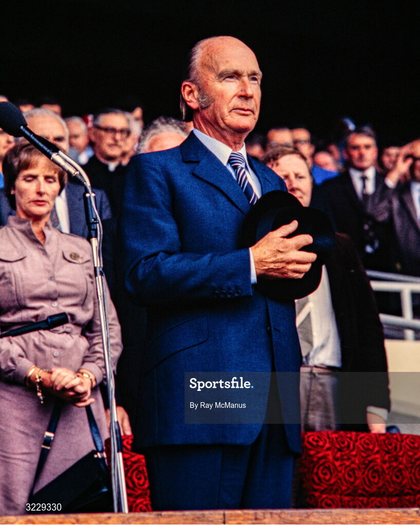 5 September 1982; The President of Ireland Dr Patrick Hillary before the All-Ireland Senior Hurling Championship Final match between Cork and Kilkenny at Croke Park in Dublin. Photo by Ray McManus/Sportsfile
