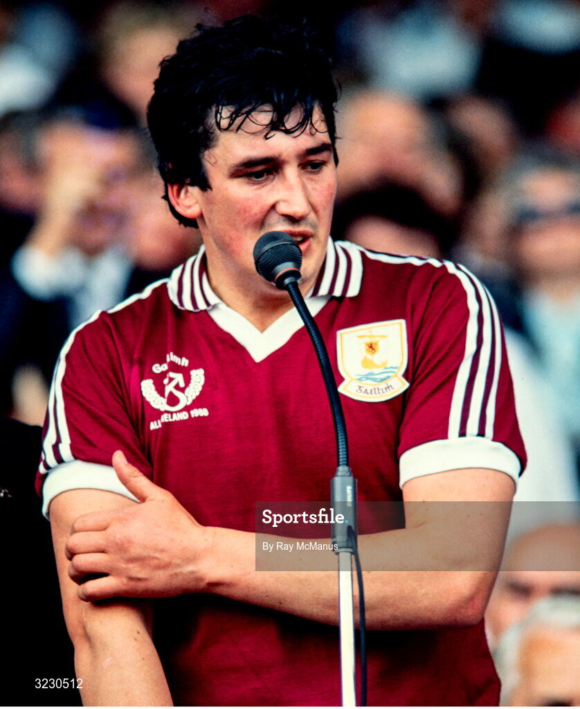 4 September 1988; Galway captain Conor Hayes gives a speech after their side's victory in the All-Ireland Senior Hurling Championship Final match between Galway and Tipperary at Croke Park in Dublin. Photo by Ray McManus/Sportsfile