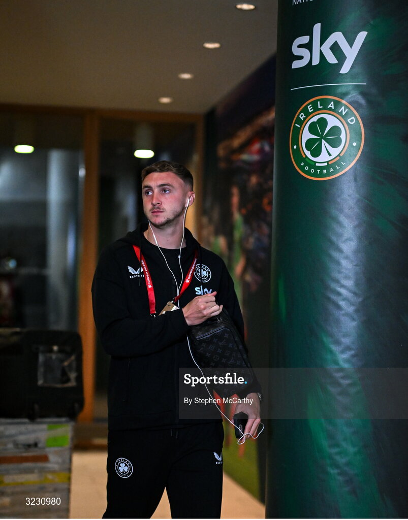 6 September 2025; Jack Taylor of Republic of Ireland arrives before the FIFA World Cup 2026 Group F qualifying match between Republic of Ireland and Hungary at the Aviva Stadium in Dublin. Photo by Stephen McCarthy/Sportsfile