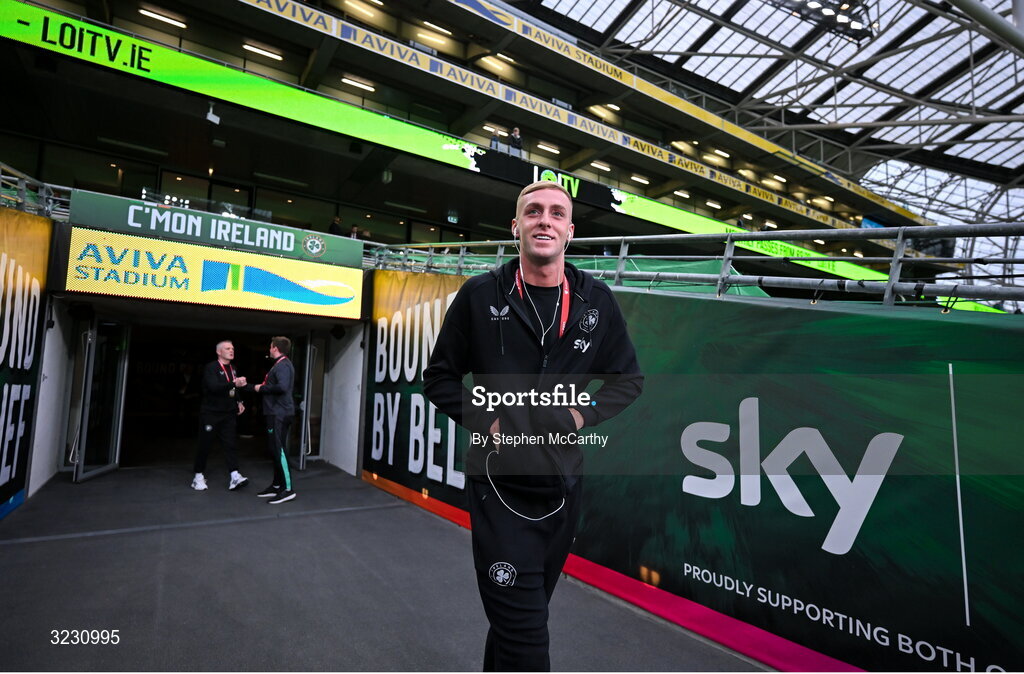 6 September 2025; Killian Phillips of Republic of Ireland before the FIFA World Cup 2026 Group F qualifying match between Republic of Ireland and Hungary at the Aviva Stadium in Dublin. Photo by Stephen McCarthy/Sportsfile