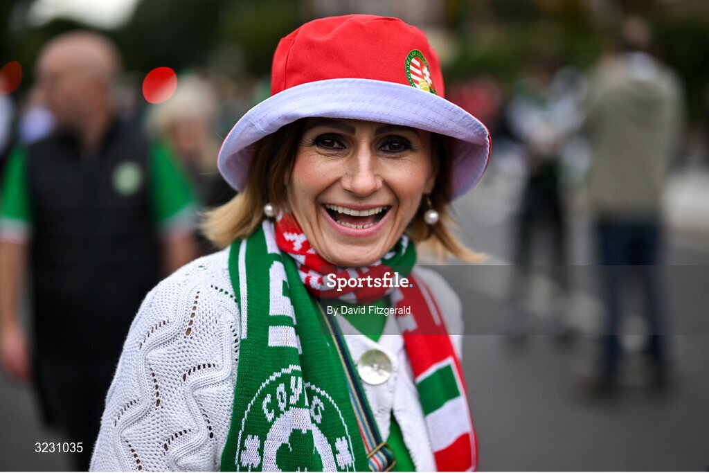 6 September 2025; A Hungary supporter arrives ahead of the FIFA World Cup 2026 Group F qualifying match between Republic of Ireland and Hungary at the Aviva Stadium in Dublin. Photo by David Fitzgerald/Sportsfile