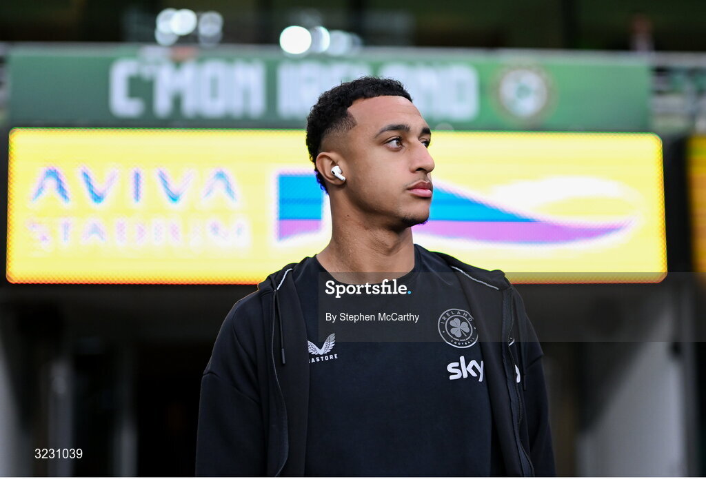 6 September 2025; Adam Idah of Republic of Ireland before the FIFA World Cup 2026 Group F qualifying match between Republic of Ireland and Hungary at the Aviva Stadium in Dublin. Photo by Stephen McCarthy/Sportsfile
