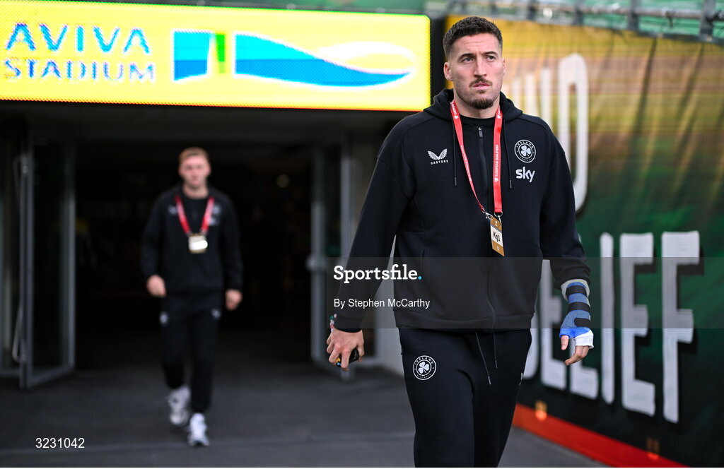 6 September 2025; Matt Doherty of Republic of Ireland before the FIFA World Cup 2026 Group F qualifying match between Republic of Ireland and Hungary at the Aviva Stadium in Dublin. Photo by Stephen McCarthy/Sportsfile