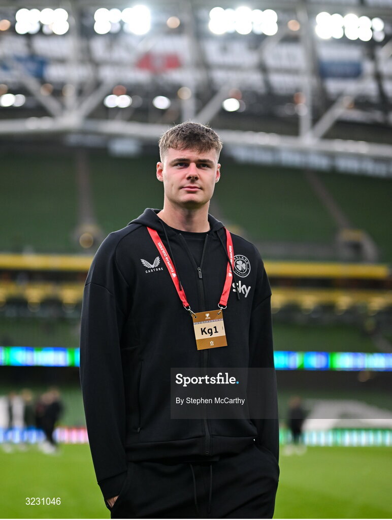6 September 2025; Evan Ferguson of Republic of Ireland before the FIFA World Cup 2026 Group F qualifying match between Republic of Ireland and Hungary at the Aviva Stadium in Dublin. Photo by Stephen McCarthy/Sportsfile