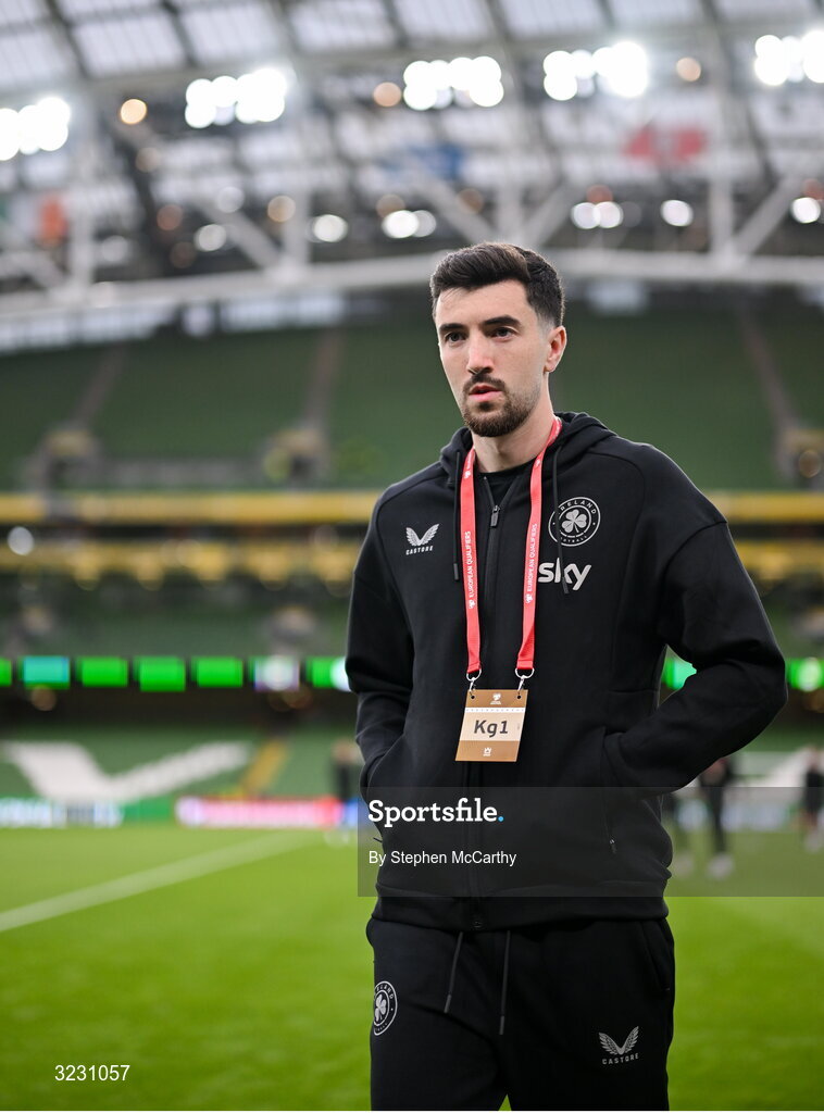 6 September 2025; Finn Azaz of Republic of Ireland before the FIFA World Cup 2026 Group F qualifying match between Republic of Ireland and Hungary at the Aviva Stadium in Dublin. Photo by Stephen McCarthy/Sportsfile