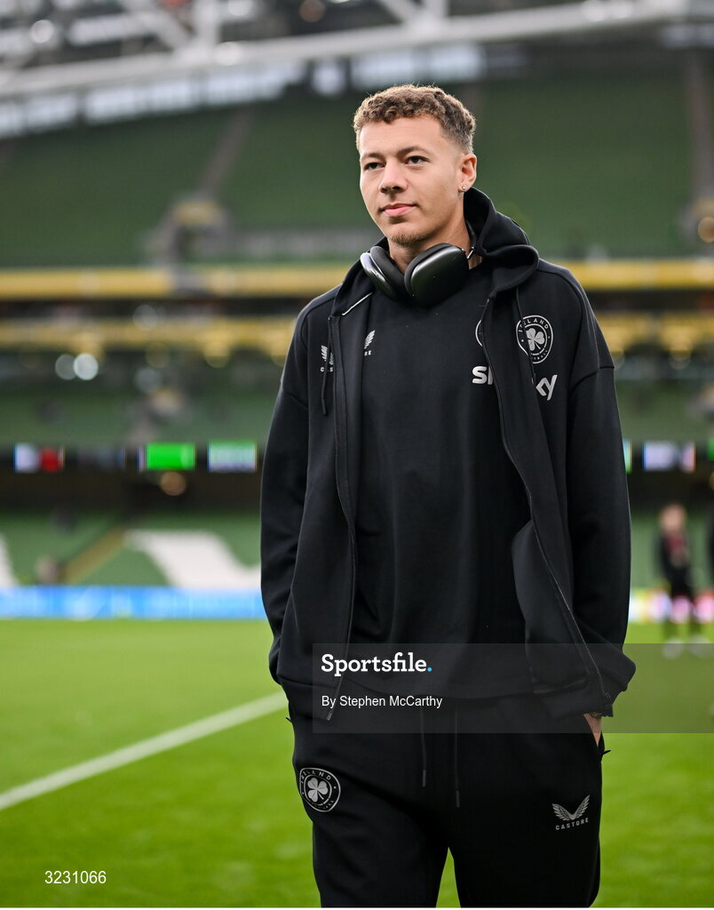 6 September 2025; Kasey McAteer of Republic of Ireland before the FIFA World Cup 2026 Group F qualifying match between Republic of Ireland and Hungary at the Aviva Stadium in Dublin. Photo by Stephen McCarthy/Sportsfile