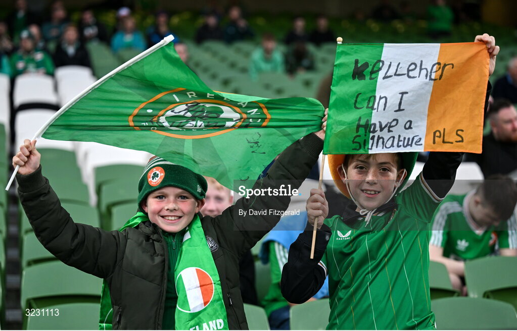 6 September 2025; Republic of Ireland supporters before the FIFA World Cup 2026 Group F qualifying match between Republic of Ireland and Hungary at the Aviva Stadium in Dublin. Photo by David Fitzgerald/Sportsfile