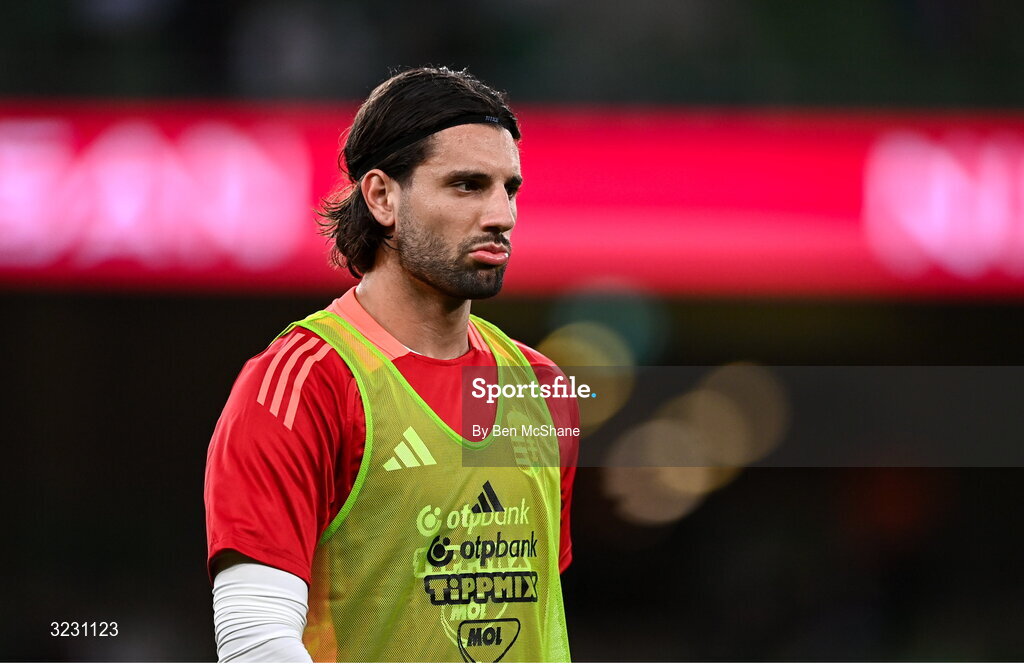 6 September 2025; Dominik Szoboszlai of Hungary warms-up before the FIFA World Cup 2026 Group F qualifying match between Republic of Ireland and Hungary at the Aviva Stadium in Dublin. Photo by Ben McShane/Sportsfile