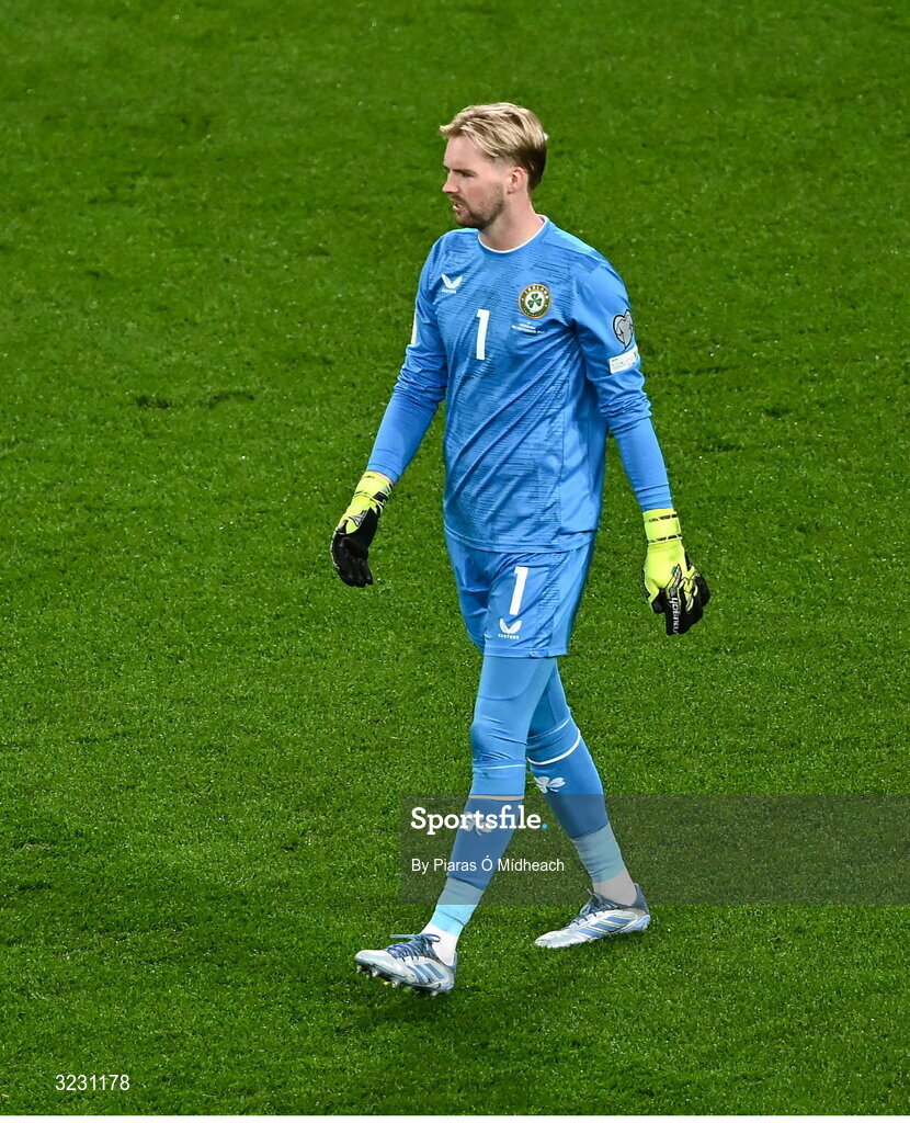 6 September 2025; Republic of Ireland goalkeeper Caoimhin Kelleher dejected after conceding a goal during the FIFA World Cup 2026 Group F qualifying match between Republic of Ireland and Hungary at the Aviva Stadium in Dublin. Photo by Piaras Ó Mídheach/Sportsfile