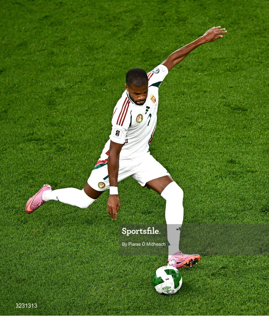6 September 2025; Loic Nego of Hungary during the FIFA World Cup 2026 Group F qualifying match between Republic of Ireland and Hungary at the Aviva Stadium in Dublin. Photo by Piaras Ó Mídheach/Sportsfile
