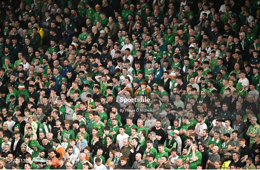 6 September 2025; Republic of Ireland supporters react during the FIFA World Cup 2026 Group F qualifying match between Republic of Ireland and Hungary at the Aviva Stadium in Dublin. Photo by Piaras Ó Mídheach/Sportsfile
