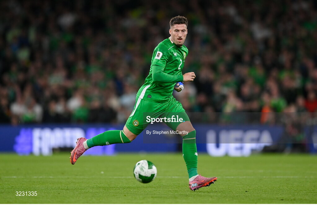 6 September 2025; Matt Doherty of Republic of Ireland during the FIFA World Cup 2026 Group F qualifying match between Republic of Ireland and Hungary at the Aviva Stadium in Dublin. Photo by Stephen McCarthy/Sportsfile