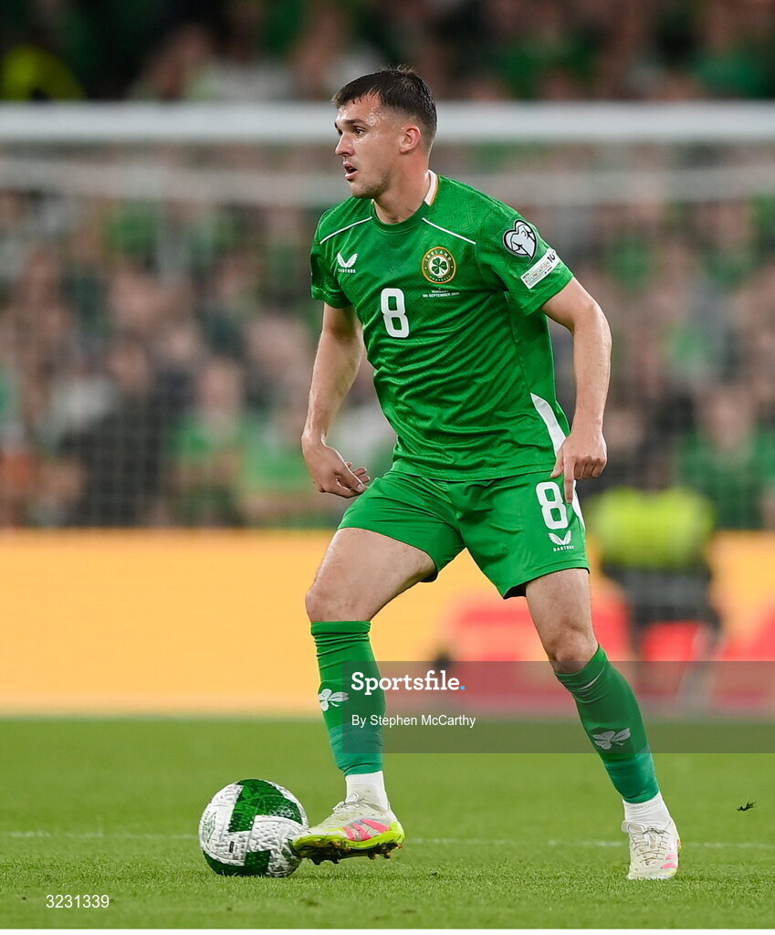 6 September 2025; Jason Knight of Republic of Ireland during the FIFA World Cup 2026 Group F qualifying match between Republic of Ireland and Hungary at the Aviva Stadium in Dublin. Photo by Stephen McCarthy/Sportsfile