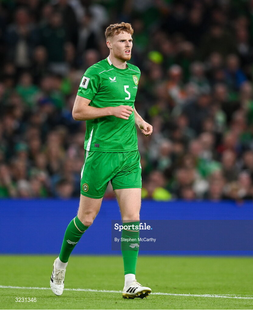 6 September 2025; Jake O'Brien of Republic of Ireland during the FIFA World Cup 2026 Group F qualifying match between Republic of Ireland and Hungary at the Aviva Stadium in Dublin. Photo by Stephen McCarthy/Sportsfile