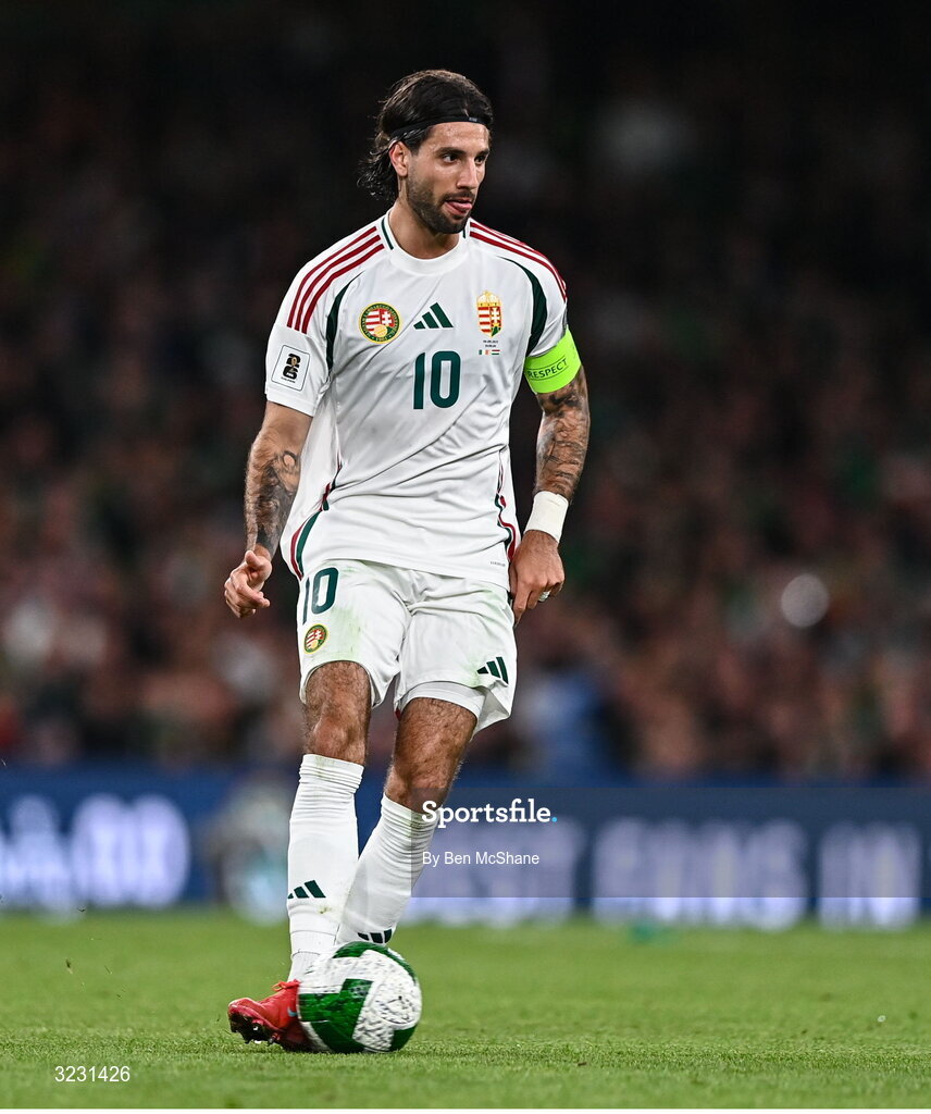 6 September 2025; Dominik Szoboszlai of Hungary during the FIFA World Cup 2026 Group F qualifying match between Republic of Ireland and Hungary at the Aviva Stadium in Dublin. Photo by Ben McShane/Sportsfile