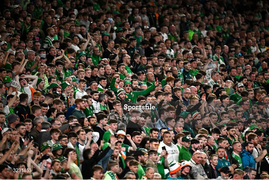 6 September 2025; Republic of Ireland supporters during the FIFA World Cup 2026 Group F qualifying match between Republic of Ireland and Hungary at the Aviva Stadium in Dublin. Photo by Seb Daly/Sportsfile