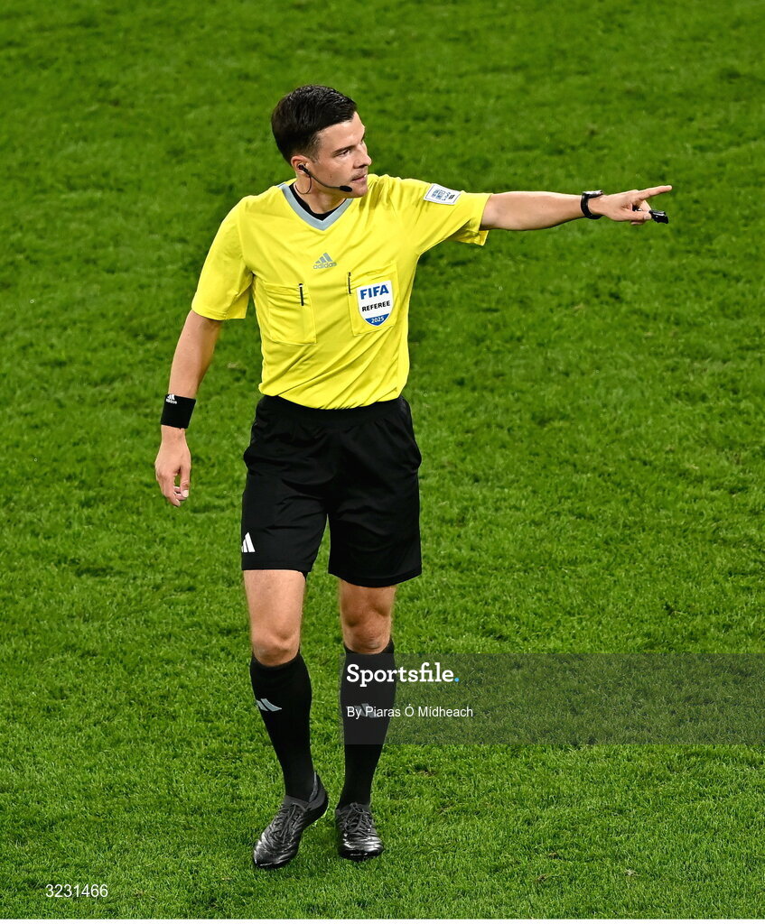 6 September 2025; Referee Harm Osmer during the FIFA World Cup 2026 Group F qualifying match between Republic of Ireland and Hungary at the Aviva Stadium in Dublin. Photo by Piaras Ó Mídheach/Sportsfile
