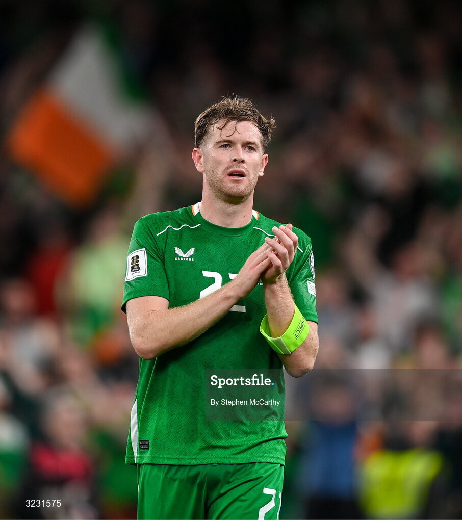 6 September 2025; Nathan Collins of Republic of Ireland after the FIFA World Cup 2026 Group F qualifying match between Republic of Ireland and Hungary at the Aviva Stadium in Dublin. Photo by Stephen McCarthy/Sportsfile