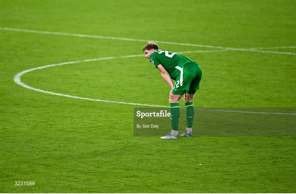 6 September 2025; Nathan Collins of Republic of Ireland after the FIFA World Cup 2026 Group F qualifying match between Republic of Ireland and Hungary at the Aviva Stadium in Dublin. Photo by Seb Daly/Sportsfile