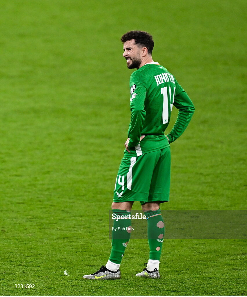 6 September 2025; Mikey Johnston of Republic of Ireland after the FIFA World Cup 2026 Group F qualifying match between Republic of Ireland and Hungary at the Aviva Stadium in Dublin. Photo by Seb Daly/Sportsfile