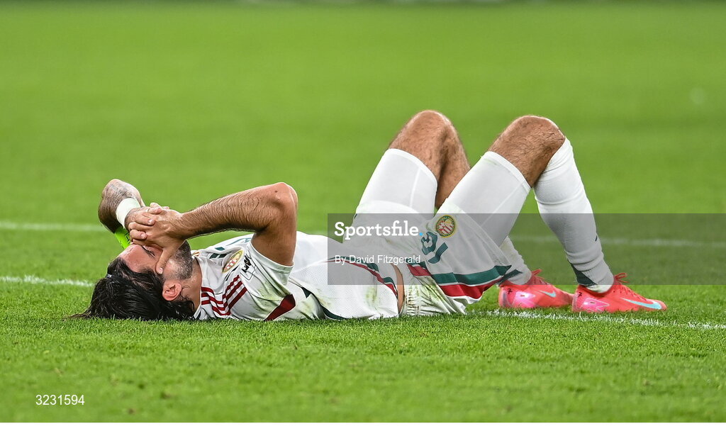 6 September 2025; Dominik Szoboszlai of Hungary reacts after the FIFA World Cup 2026 Group F qualifying match between Republic of Ireland and Hungary at the Aviva Stadium in Dublin. Photo by David Fitzgerald/Sportsfile