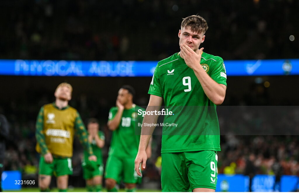 6 September 2025; Evan Ferguson of Republic of Ireland after the FIFA World Cup 2026 Group F qualifying match between Republic of Ireland and Hungary at the Aviva Stadium in Dublin. Photo by Stephen McCarthy/Sportsfile