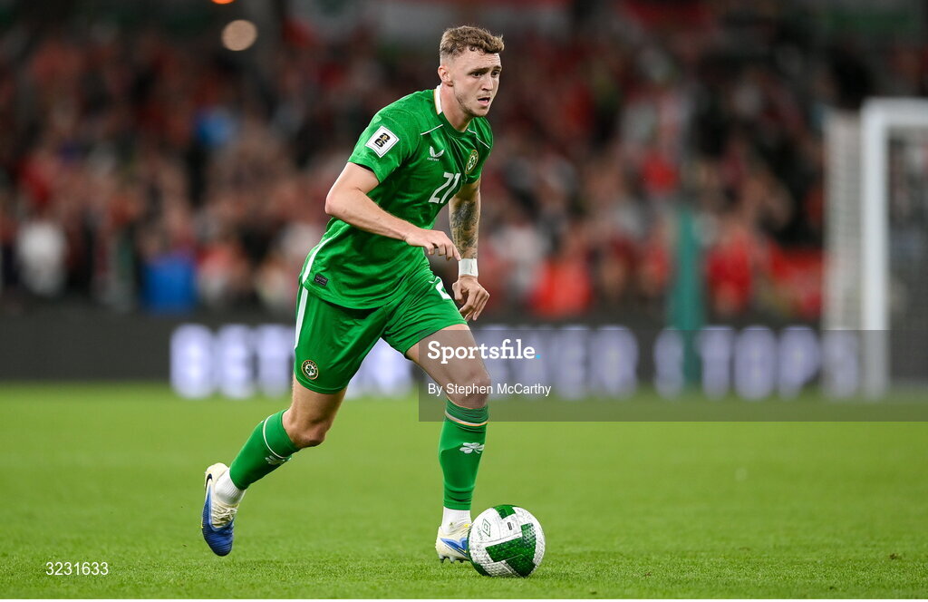 6 September 2025; Jack Taylor of Republic of Ireland during the FIFA World Cup 2026 Group F qualifying match between Republic of Ireland and Hungary at the Aviva Stadium in Dublin. Photo by Stephen McCarthy/Sportsfile