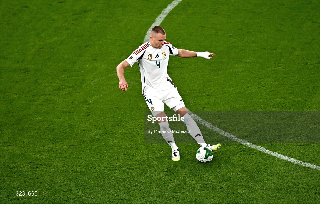 6 September 2025; Attila Szalai of Hungary during the FIFA World Cup 2026 Group F qualifying match between Republic of Ireland and Hungary at the Aviva Stadium in Dublin. Photo by Piaras Ó Mídheach/Sportsfile